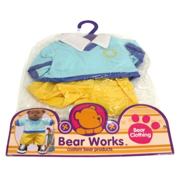 Vintage BEAR WORKS blue & yellow outfit TOY GROUP 2003 NEW, PACKAGE DAMAGED - Picture 1 of 2